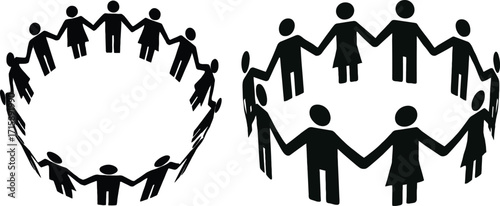 Diverse group of people holding hands forming circles unity community connection and teamwork symbol 