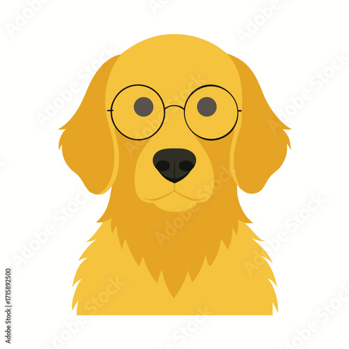 Intelligent Golden Retriever Dog Wearing Round Glasses