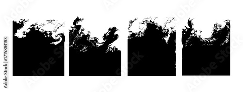 abstract black ink border design with grunge effect on white background. Ideal for graphic designers, posters, and creative digital projects requiring distressed or artistic textures.