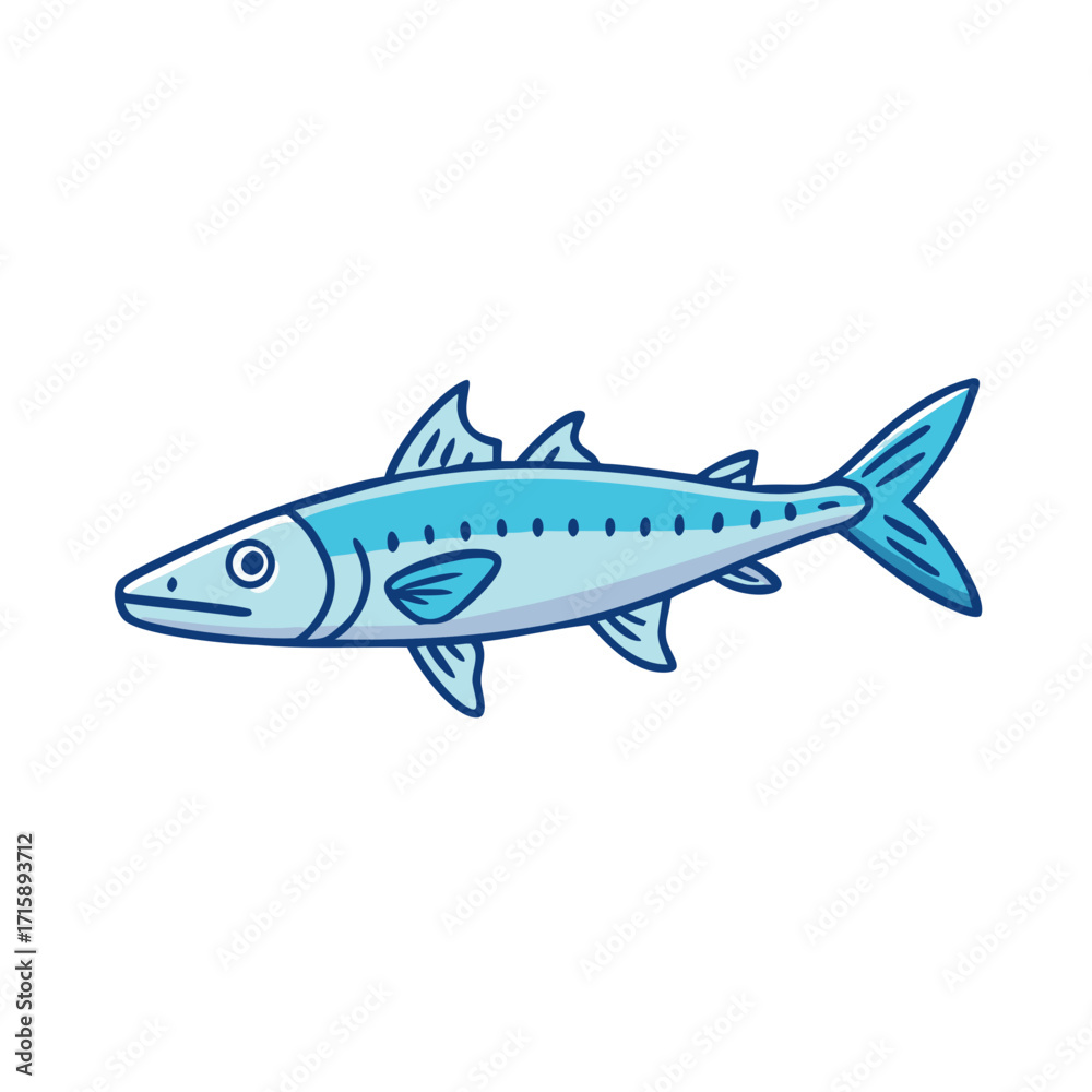 Fototapeta premium Cartoon Barracuda with Light Blue Color Isolated on a White Background