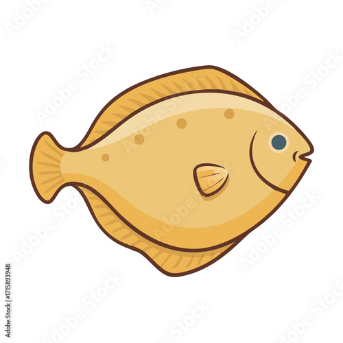 Illustration of a flat fish with a light yellow color and cute style