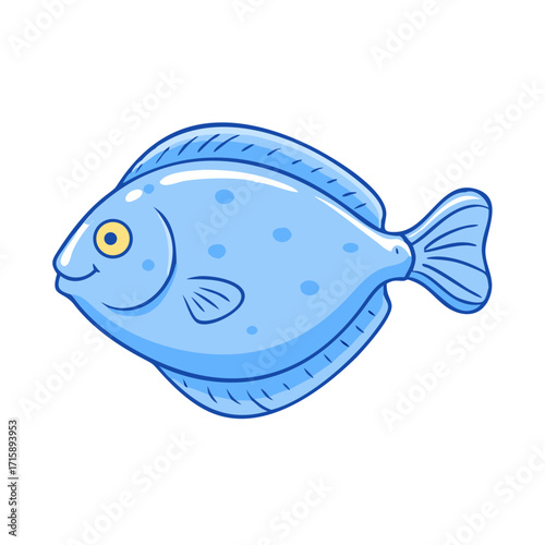Whimsical Cartoon Flounder Fish with Blue Hues and Cheerful Expression