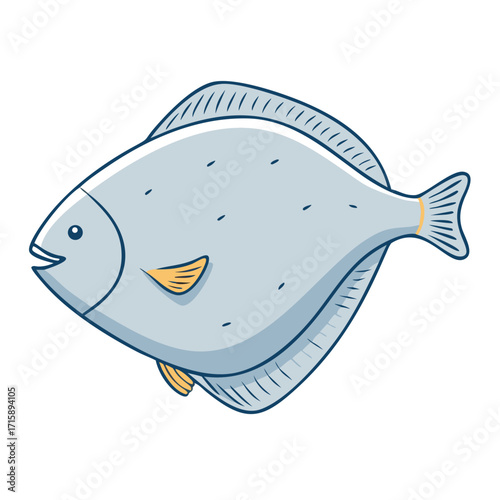 Cartoon Illustration of a Flatfish with Light Blue and Yellow Details