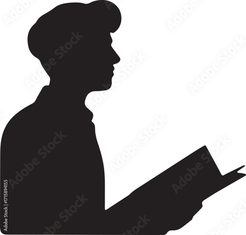 Silhouette of a Person Reading a Book Vector Illustration on Transparent Background for Education