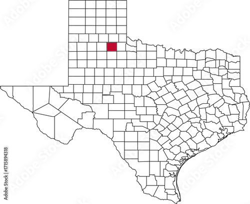 A vector map of Texas highlighting Motley County. Ideal for geographical studies, regional reports, and data visualization projects.

