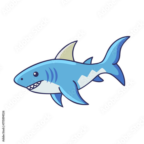 Cartoon illustration of a cute blue shark with white background art