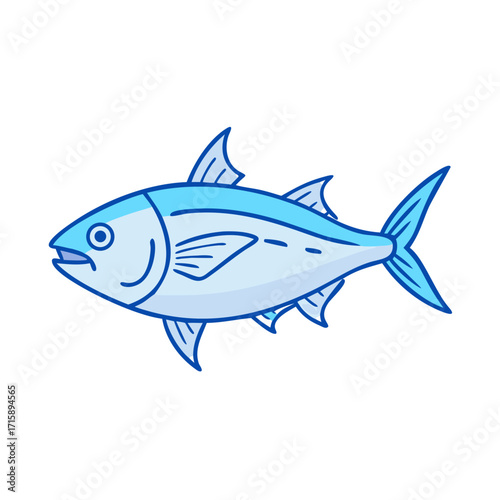 Illustration of a blue tuna fish with an open mouth swimming