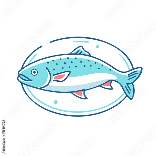 Stylized Fresh Salmon Served on a Plate, a Colorful and Fresh Design