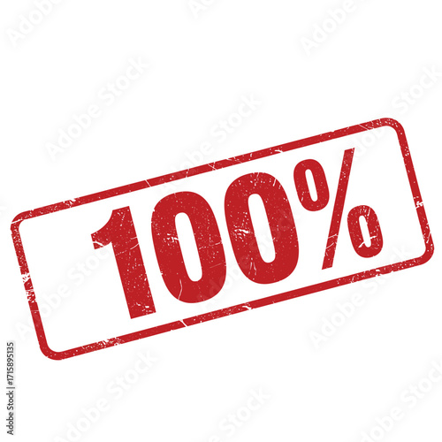 A red stamp displaying one hundred percent with a distressed texture