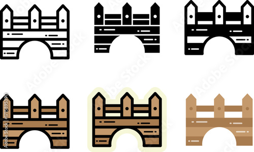 set of wooden bridge icon