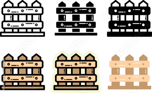 Set of wooden fence icon