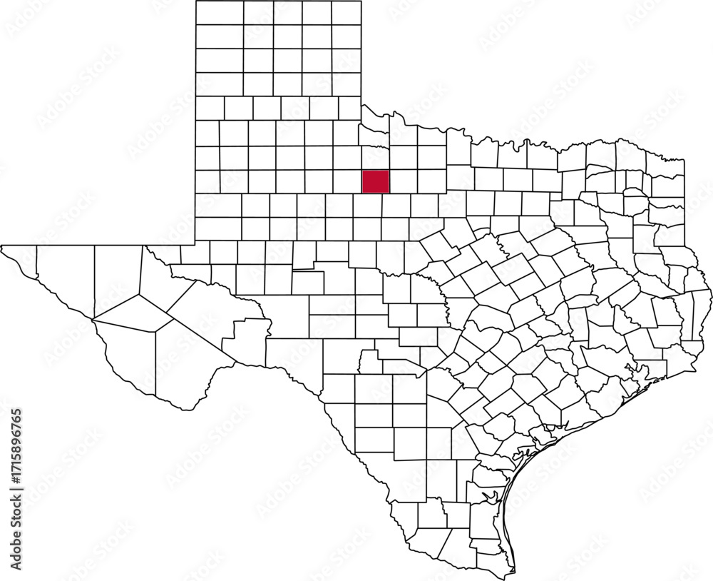 Fototapeta A vector map of Texas highlighting Haskell County. Ideal for geographical studies, regional reports, and data visualization projects.

