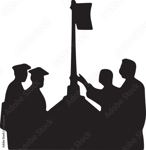 Silhouette of People Raising a Flag on a Hill with Transparent Background for Patriotic Designs