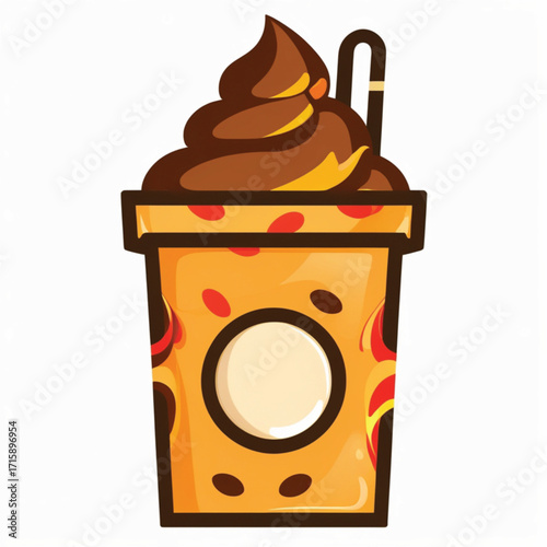 A delicious-looking chocolate milkshake with whipped cream and a straw in a decorative cup.