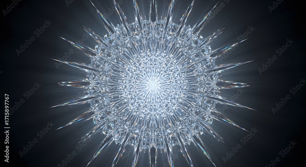 Obraz premium Intricate, symmetrical, and radiant fractal pattern, resembling a crystalline structure with sharp, pointed edges.