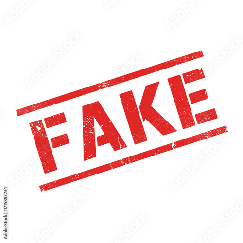 A red stamp displaying the word fake with horizontal lines