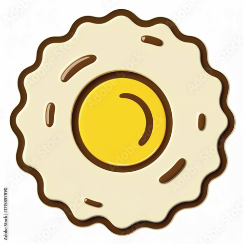 A stylized graphic illustration of a sunny-side-up fried egg with a bright yellow yolk and a decorative, wavy edge on a white background.