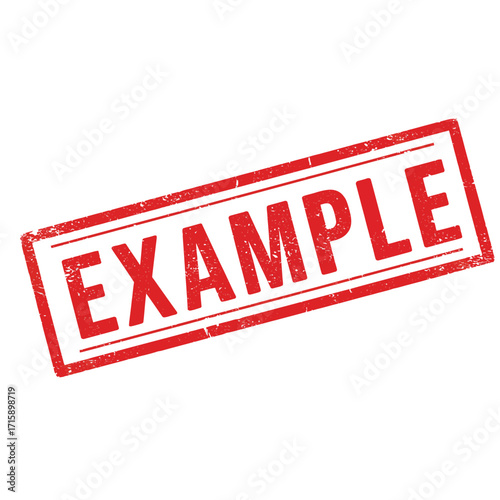 A distressed red rectangle stamp with the word example clearly displayed
