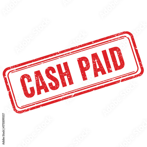 Red rubber stamp displaying the words cash paid on white background
