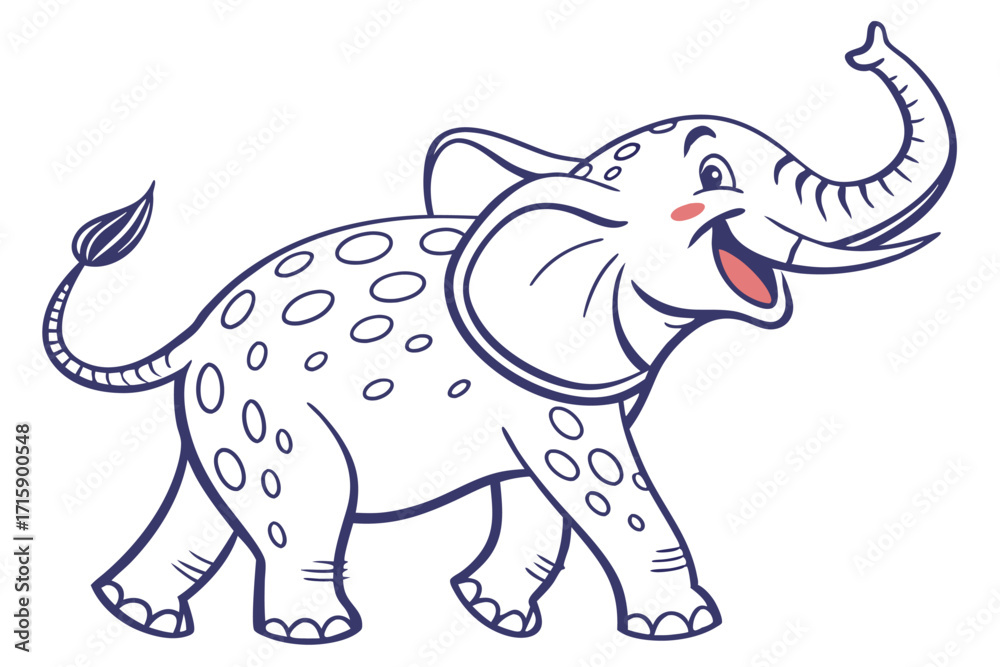 Obraz premium Smiling Elephant Cartoon Character with Spot Pattern on White Background