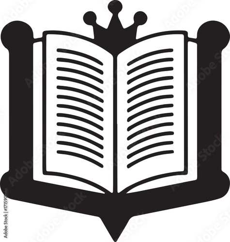 Open Book Silhouette with Crown on Transparent Background for Literary and Educational Themes