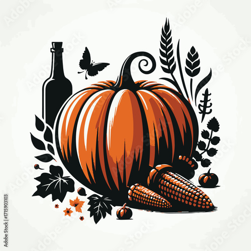 silhouette Bright orange pumpkin vector
