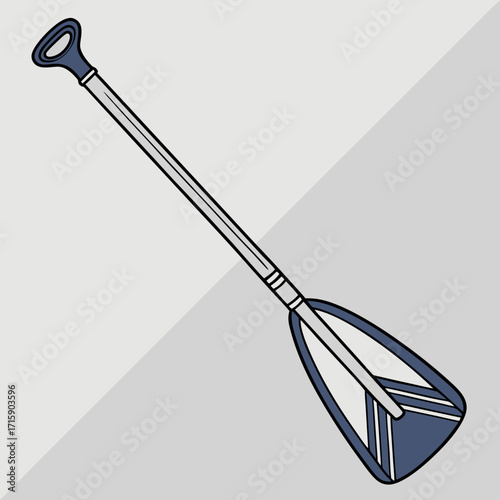 A simple vector illustration of a stand up paddleboard paddle with a blue blade and grey shaft