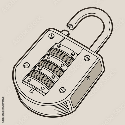 Open combination padlock with four rotating dials showing security and access unlocked