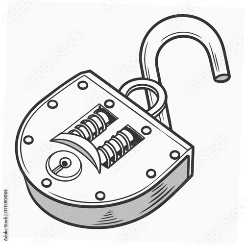 Open padlock illustration showing internal springs and keyhole representing security and access concepts