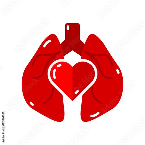 Red lung and heart medical icon flat vector design