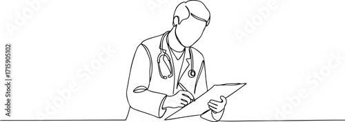 A doctor filling out medical records [one-stroke illustration]