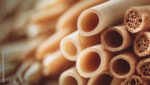 Close-up of various pasta shapes, light golden tones