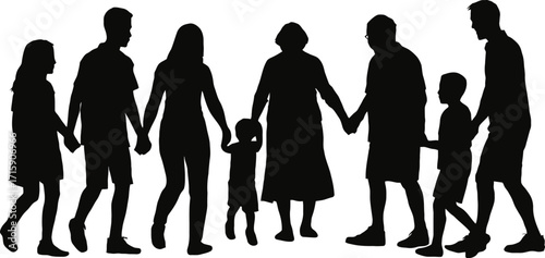 Diverse family silhouette holding hands unity and togetherness representing generations together 