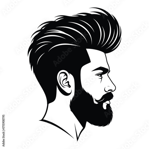 Stylized male portrait with modern pompadour haircut and beard silhouette