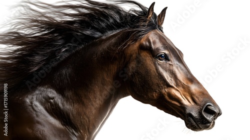 Beautiful brown horse head close up portrait equine photography majestic animal isolated on white background