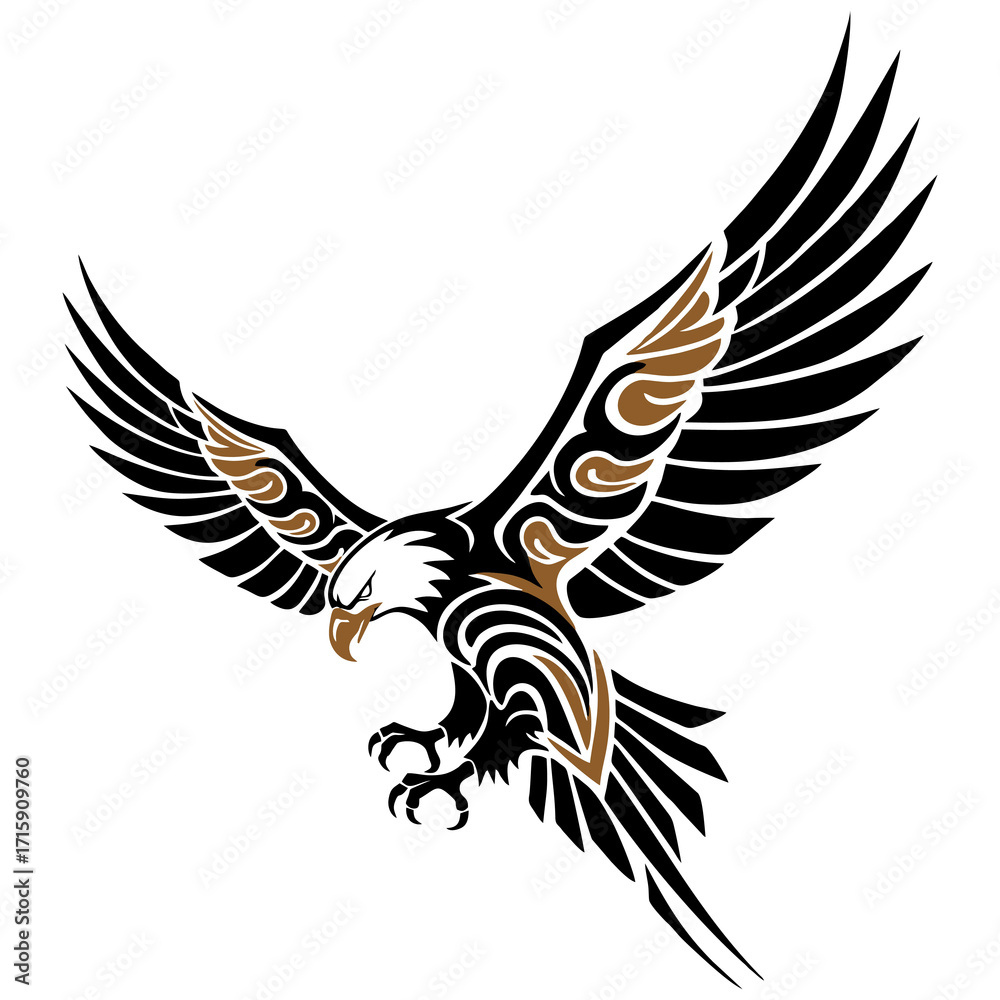 Obraz premium vector illustration of an eagle with batik motifs