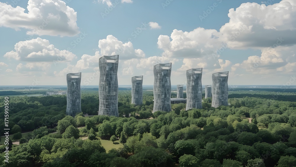 Fototapeta premium Aerial View of Skyline with Jungle