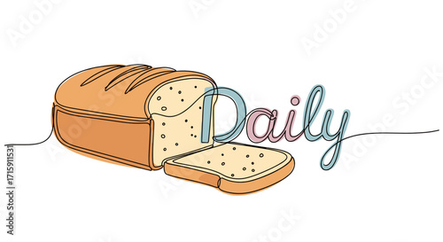 Illustration of a loaf of bread with a slice cut and the word daily creatively integrated in a cheerful design