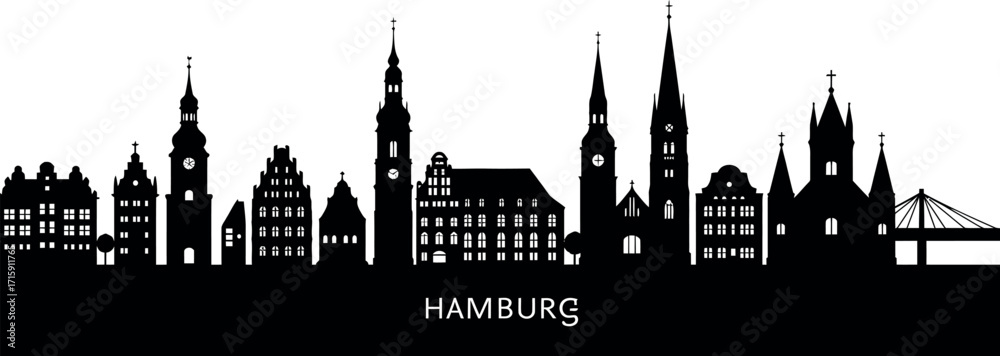 Naklejka premium Hamburg city skyline silhouette for architectural design and print projects. Vector illustration