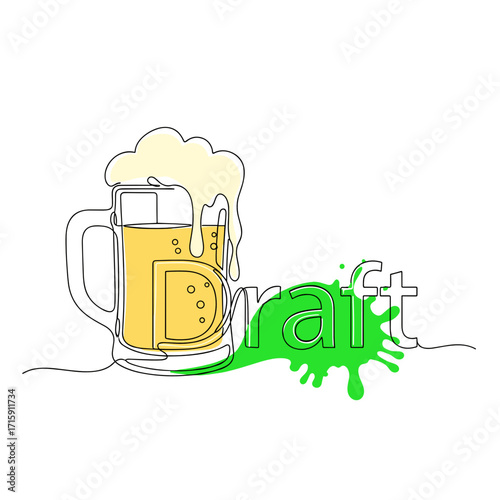 Illustration of a beer mug with foam and the word draft in a playful design featuring a splash of color