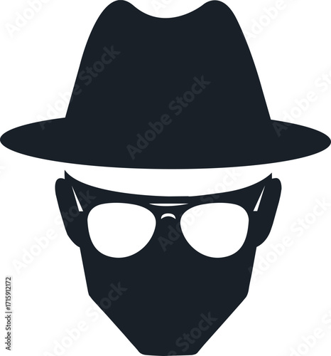 Anonymous man wearing hat mask and goggles mysterious secret agent spy persona of vector design