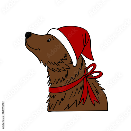 Cute Christmas bear in festive style with holiday decorations. Cheerful and cozy New Year character