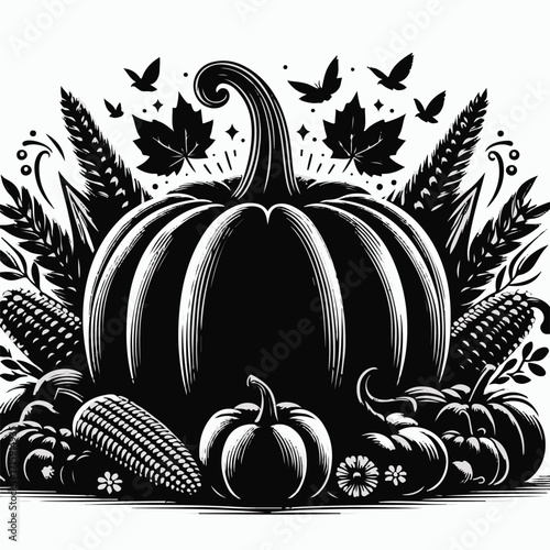 silhouette black pumpkin vector, thanksgiving harvest style