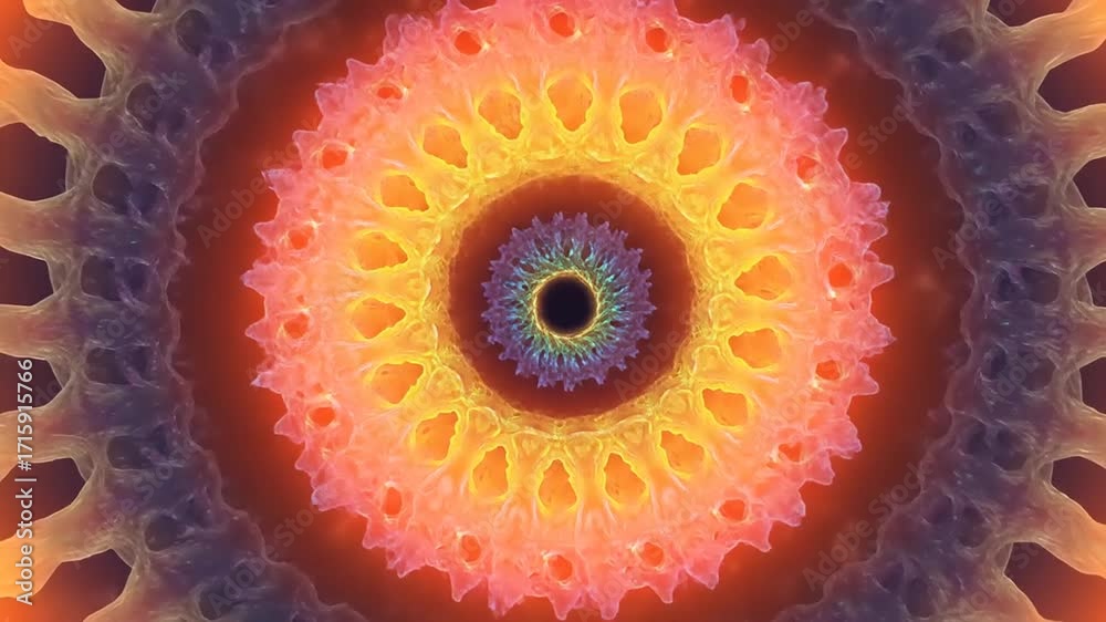 Vibrant kaleidoscopic pattern with intricate circular designs and vivid colors, creating a mesmerizing visual effect