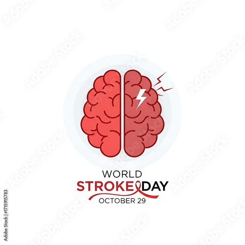 World Stroke Day Illustration Featuring a Brain with Lightning, Raising Awareness for Stroke Prevention and Treatment on October 29