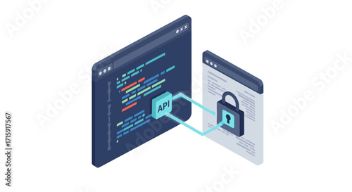 Api security vector illustration: digital protection concept in isometric style for technology design