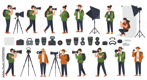 Photography hobby and equipment vector illustration in flat style for design use