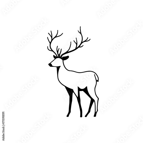 Fallow deer. Fallow deer simple black and white line art vector logo