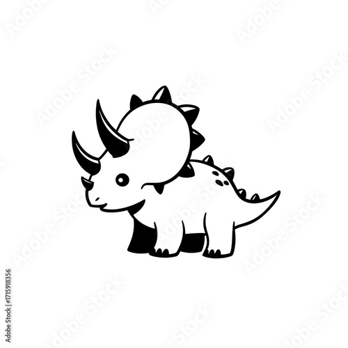 Triceratops. Triceratops simple black and white line art vector logo