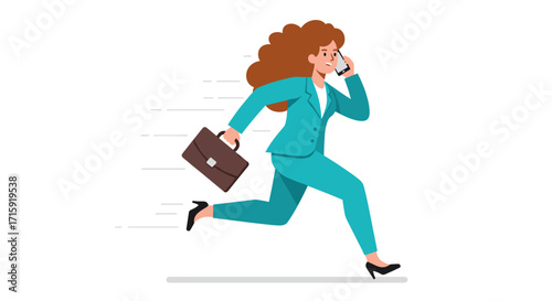 Businesswoman in a hurry vector illustration – professional woman rushing for work – flat design for office themes